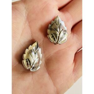 VTG Sperry Signed Earrings Leaf Teardrop Stud Clip Silver Rare Art Deco MCM